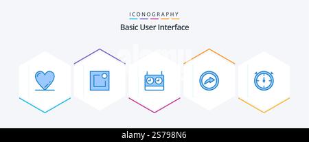 Basic 25 Blue icon pack including . timer. . stopwatch Stock Vector