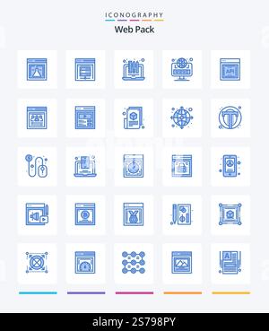 Creative Web Pack 25 Blue icon pack  Such As api. site. design. globe. pencil Stock Vector