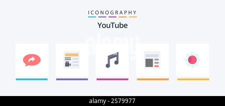 Youtube Flat 5 Icon Pack Including basic. ui. app. basic. music. Creative Icons Design Stock Vector