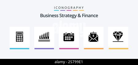Business Strategy And Finance Glyph 5 Icon Pack Including money . business. holidays. time. Creative Icons Design Stock Vector