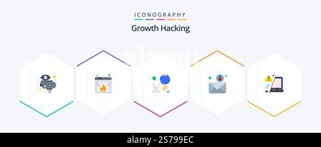 Hacking 25 Flat icon pack including send. email. loss. virus. globe Stock Vector