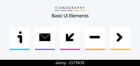 Basic Ui Elements Glyph 5 Icon Pack Including right. remove. arrow. minus. delete. Creative Icons Design Stock Vector