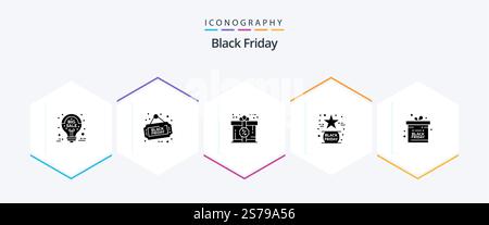 Black Friday 25 Glyph icon pack including star. friday. shop. favorite. gift Stock Vector