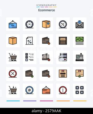 Creative Ecommerce 25 Line FIlled icon pack  Such As market. discount. night. commerce. minus Stock Vector