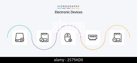 Devices Line 5 Icon Pack Including gadget. computers. devices. mouse. gadget Stock Vector
