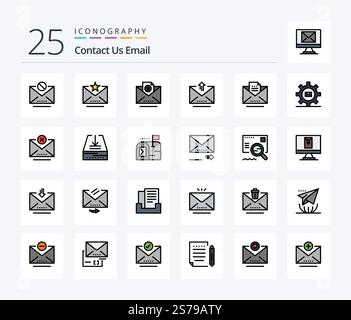Email 25 Line Filled icon pack including email. copy. email. upload. letter Stock Vector