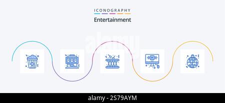 Entertainment Blue 5 Icon Pack Including web. youtube. console. video. instrument Stock Vector
