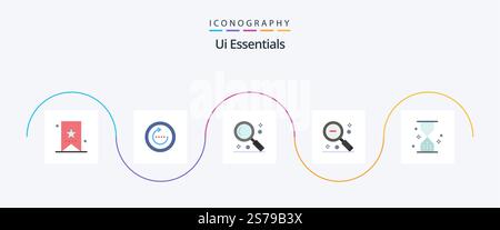 Ui Essentials Flat 5 Icon Pack Including out. magnifier. sync. ui. magnifying Stock Vector