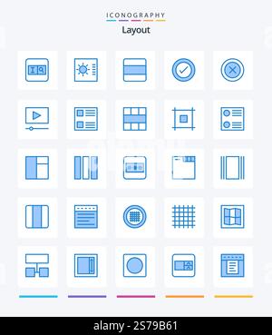 Creative Layout 25 Blue icon pack  Such As checkbox. movie. stack. cinema. ux Stock Vector