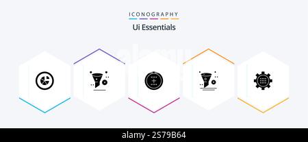 Ui Essentials 25 Glyph icon pack including application. add. remove. round. interface Stock Vector