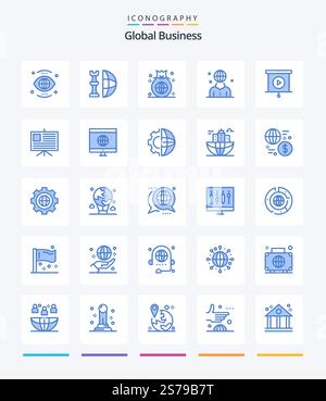 Creative Global Business 25 Blue icon pack  Such As international. global. piece. investment. finance Stock Vector