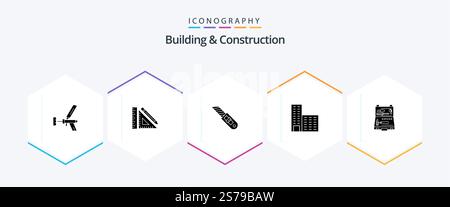Building And Construction 25 Glyph icon pack including architecture. repair. construction. tool. clip Stock Vector