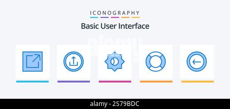 Basic Blue 5 Icon Pack Including back. ux. basic. ui. essential. Creative Icons Design Stock Vector