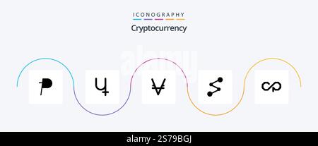 Cryptocurrency Glyph 5 Icon Pack Including coin . crypto . crypto currency. coin Stock Vector