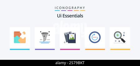 Ui Essentials Flat 5 Icon Pack Including sync. refresh. ui. browser. photography. Creative Icons Design Stock Vector