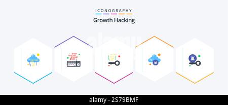 Hacking 25 Flat icon pack including internet. lock. scripting. cloud. private Stock Vector