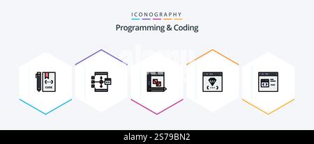 Programming And Coding 25 FilledLine icon pack including coding. app. development. planning. development Stock Vector