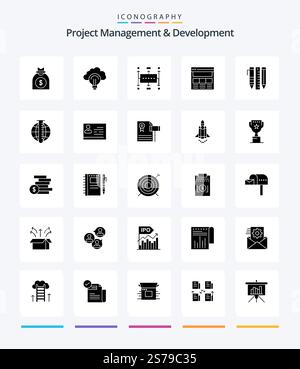 Creative Project Management And Development 25 Glyph Solid Black icon pack  Such As web. page. success. website. modern Stock Vector