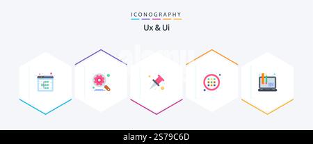 Ux And Ui 25 Flat icon pack including web. design. settings. options. control Stock Vector