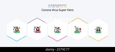 Corona Virus Super Hero 25 FilledLine icon pack including female. pharmacist. avatar. hospital. female Stock Vector