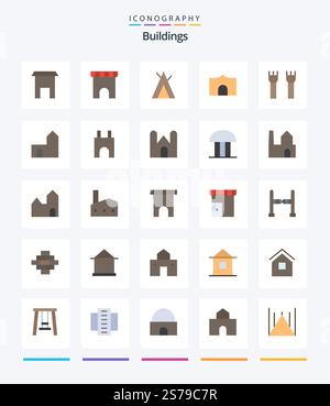 Creative Buildings 25 Flat icon pack  Such As factory. court of law. castle building. court building. building Stock Vector