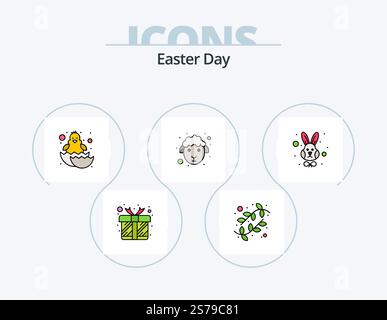 Easter Line Filled Icon Pack 5 Icon Design. cart. sheep. cross. lamb. face Stock Vector