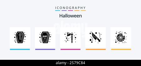 Halloween Glyph 5 Icon Pack Including web. halloween. axe. knife. bloody. Creative Icons Design Stock Vector