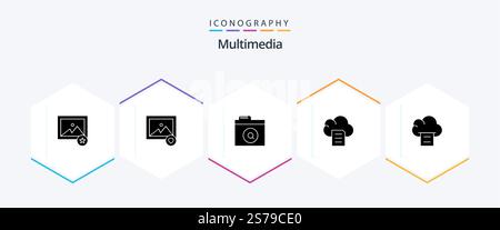 Multimedia 25 Glyph icon pack including . document. Stock Vector