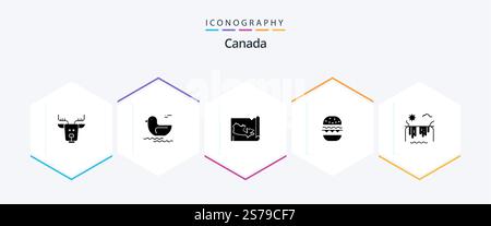 Canada 25 Glyph icon pack including canada. river. world. mountains. eat Stock Vector