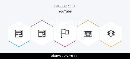 Youtube 25 Line icon pack including setting. basic. basic. key. typing Stock Vector