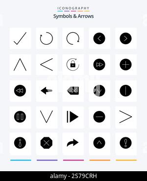 Creative Symbols & Arrows 25 Glyph Solid Black icon pack  Such As previous. arrow. left. up. arrow Stock Vector