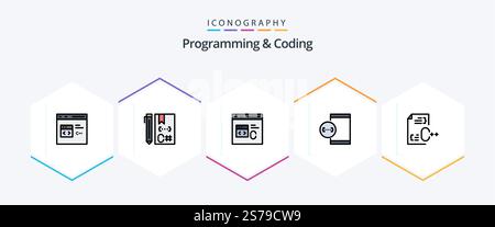 Programming And Coding 25 FilledLine icon pack including . . development. file. develop Stock Vector