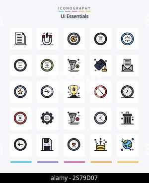 Creative Ui Essentials 25 Line FIlled icon pack  Such As hamburger. app. magnet. report. diagram Stock Vector
