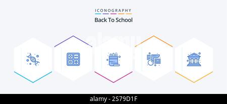 Back To School 25 Blue icon pack including school. education. formula. note. pencil Stock Vector