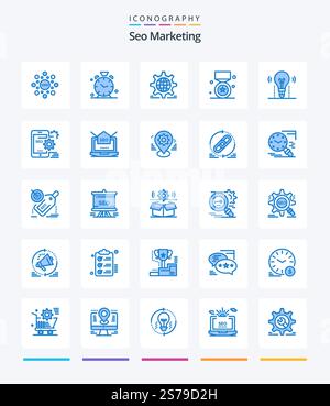 Creative Seo Marketing 25 Blue icon pack  Such As win. star. . award. globe Stock Vector