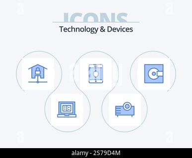Devices Blue Icon Pack 5 Icon Design. devices. shield. technology. security. locked Stock Vector