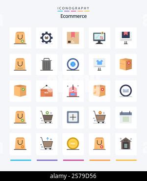 Creative Ecommerce 25 Flat icon pack  Such As ecommerce. online. gear. shipment. package Stock Vector