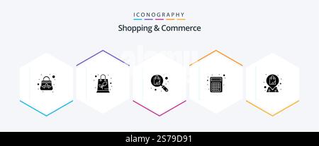 Shopping And Commerce 25 Glyph icon pack including bag. shop. search. location. mathematics Stock Vector