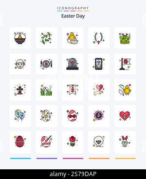 Creative Easter 25 Line FIlled icon pack  Such As gift. cross. nature. christian. happy baby Stock Vector