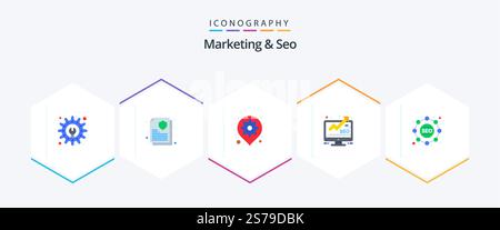 Marketing And Seo 25 Flat icon pack including tactics. seo. map. seo. marketing Stock Vector