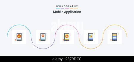 Mobile Application Flat 5 Icon Pack Including card. interaction. app. culculater. app Stock Vector