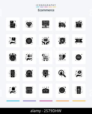 Creative Ecommerce 25 Glyph Solid Black icon pack  Such As gift. ecommerce. ecommerce. truck. gift delivery Stock Vector