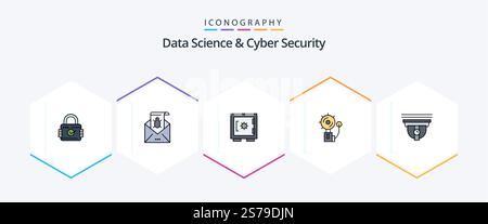 Data Science And Cyber Security 25 FilledLine icon pack including bell. alarm. spam. secure. locker Stock Vector