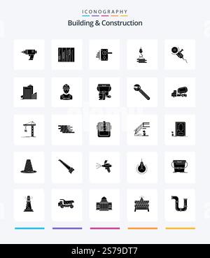 Creative Building And Construction 25 Glyph Solid Black icon pack  Such As building. home. design. keyhole. door Stock Vector