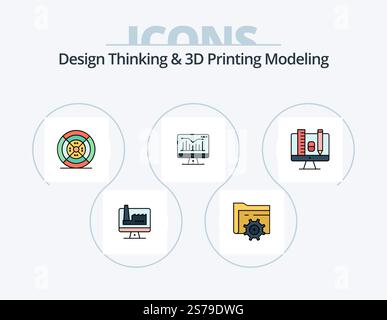 Design Thinking And D Printing Modeling Line Filled Icon Pack 5 Icon Design. education. globe. entertainment. web. brower Stock Vector