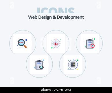Web Design And Development Flat Icon Pack 5 Icon Design. clock. data. server. analytics. search Stock Vector