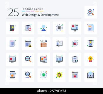Web Design And Development 25 Flat Color icon pack including design. sprint. estimate. scrum. agile Stock Vector