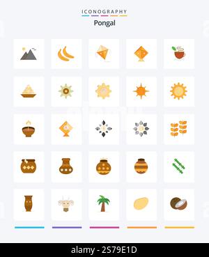 Pongal 25 Flat icon pack including celebrate. pongal. food. water. pot ...