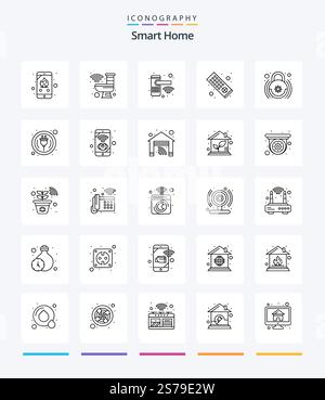 Creative Smart Home 25 OutLine icon pack  Such As control. remote control. smart. remote. security Stock Vector