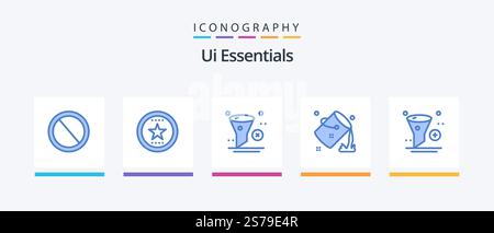 Ui Essentials Blue 5 Icon Pack Including colour. bucket. medal. trash. filter. Creative Icons Design Stock Vector